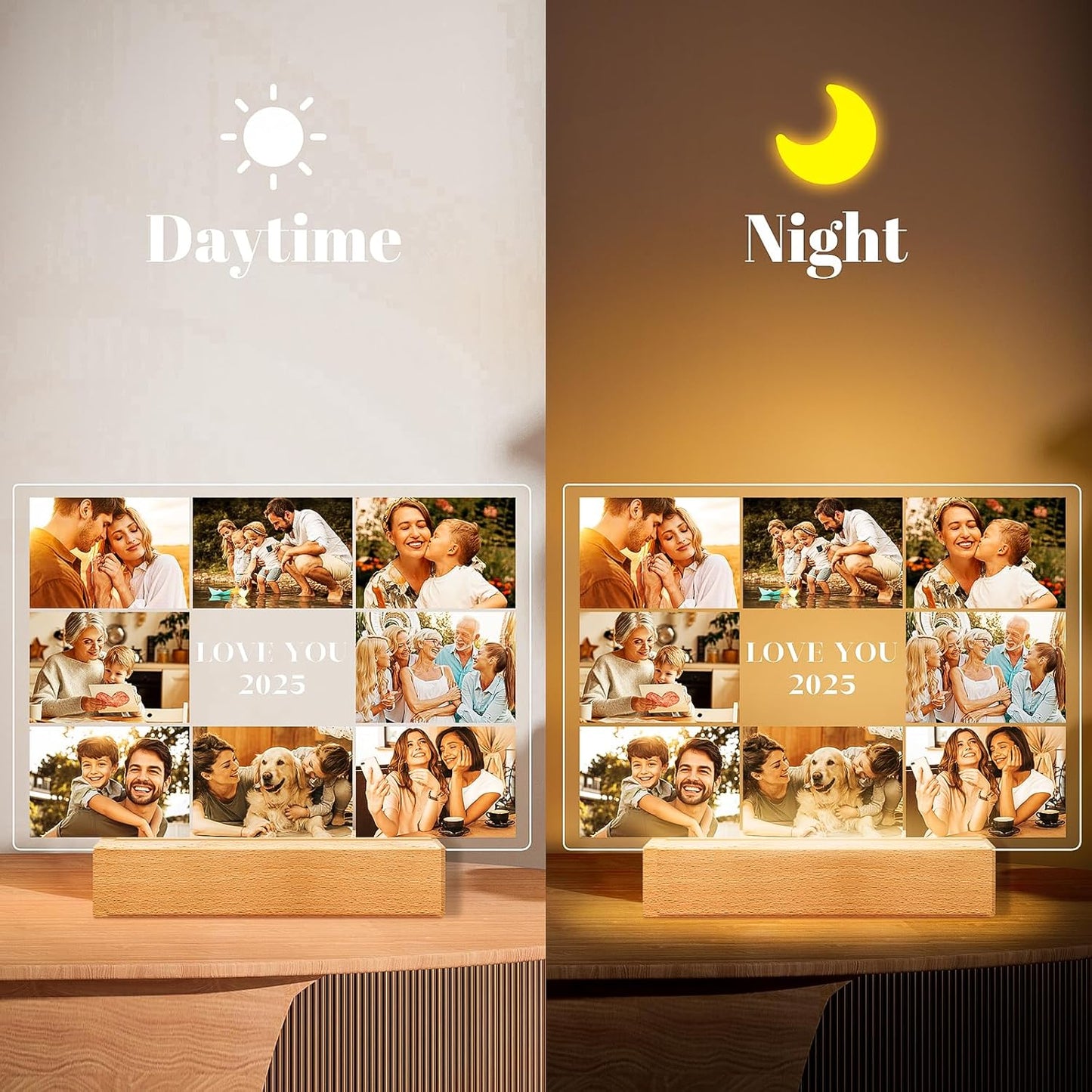 Custom Picture Frames with Photo, Customized Photo Frame with Night Light, Personalized Picture Frame, Personalized Christmas Birthday Gifts for Women Men Her Him Mom Dad Kids Baby Family Friends