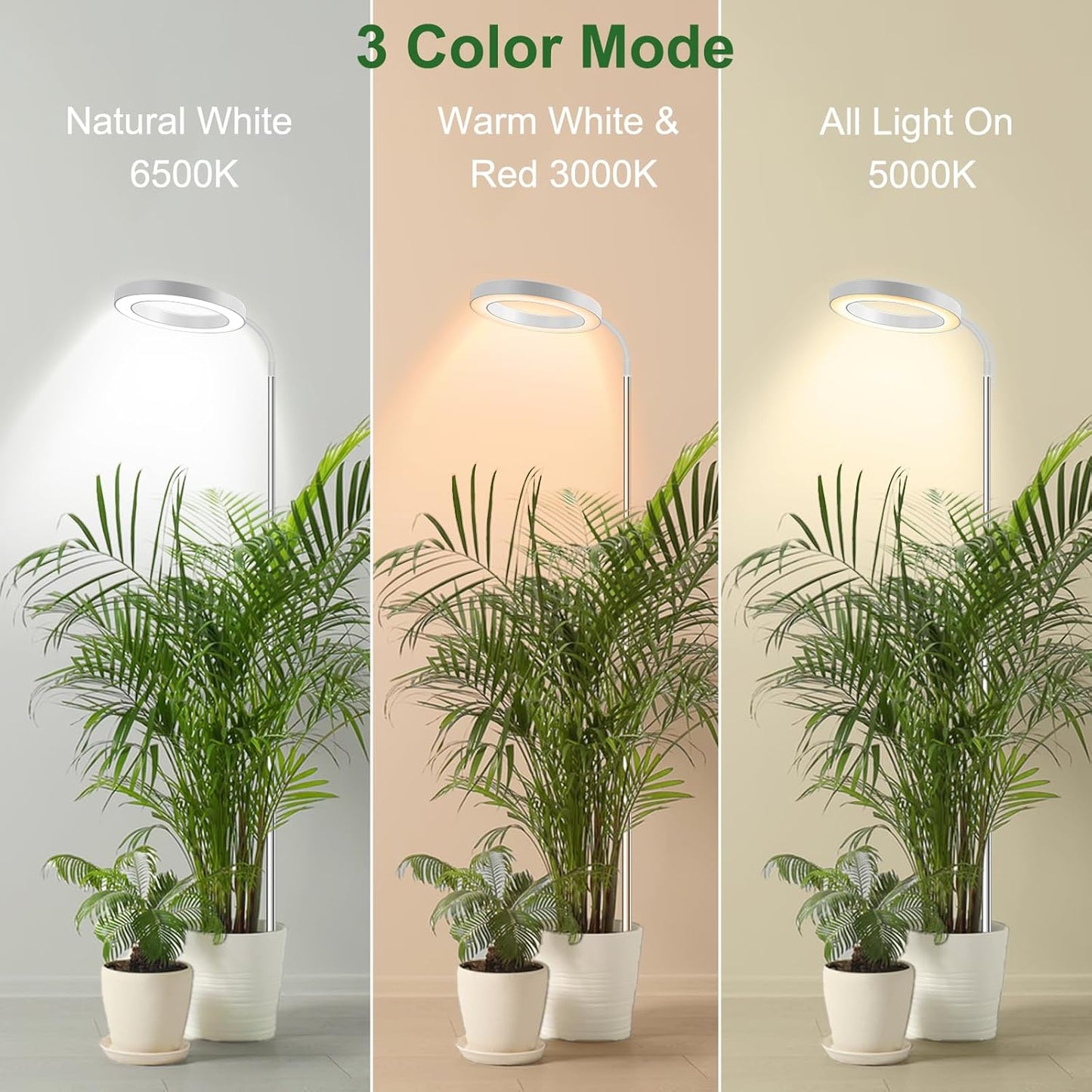 wolezek Grow Lights for Indoor Plants Full Spectrum, 80 LEDs 3 Colors Grow Light, 65in Plant Lights for Indoor Growing with 360°Gooseneck, 6/12/16H Timer, 5 Brightness, Height Adjustable, White Pair
