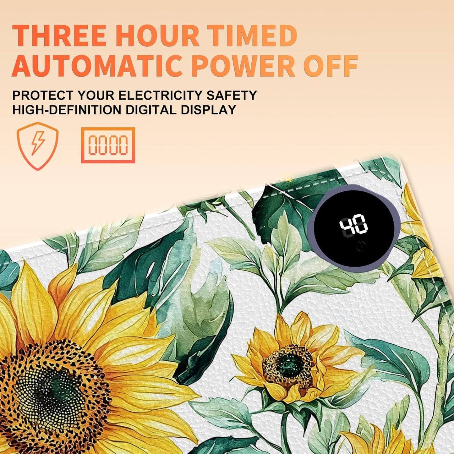 Heated Mouse Pad, Warm Desk Pad, Keyboard Mat 31.5 x 13 Inch Large Size Intelligent Fast Heating, 3 Speed Adjustable, Timed Auto Power Off for Game Office Home,Blooming Sunflowers
