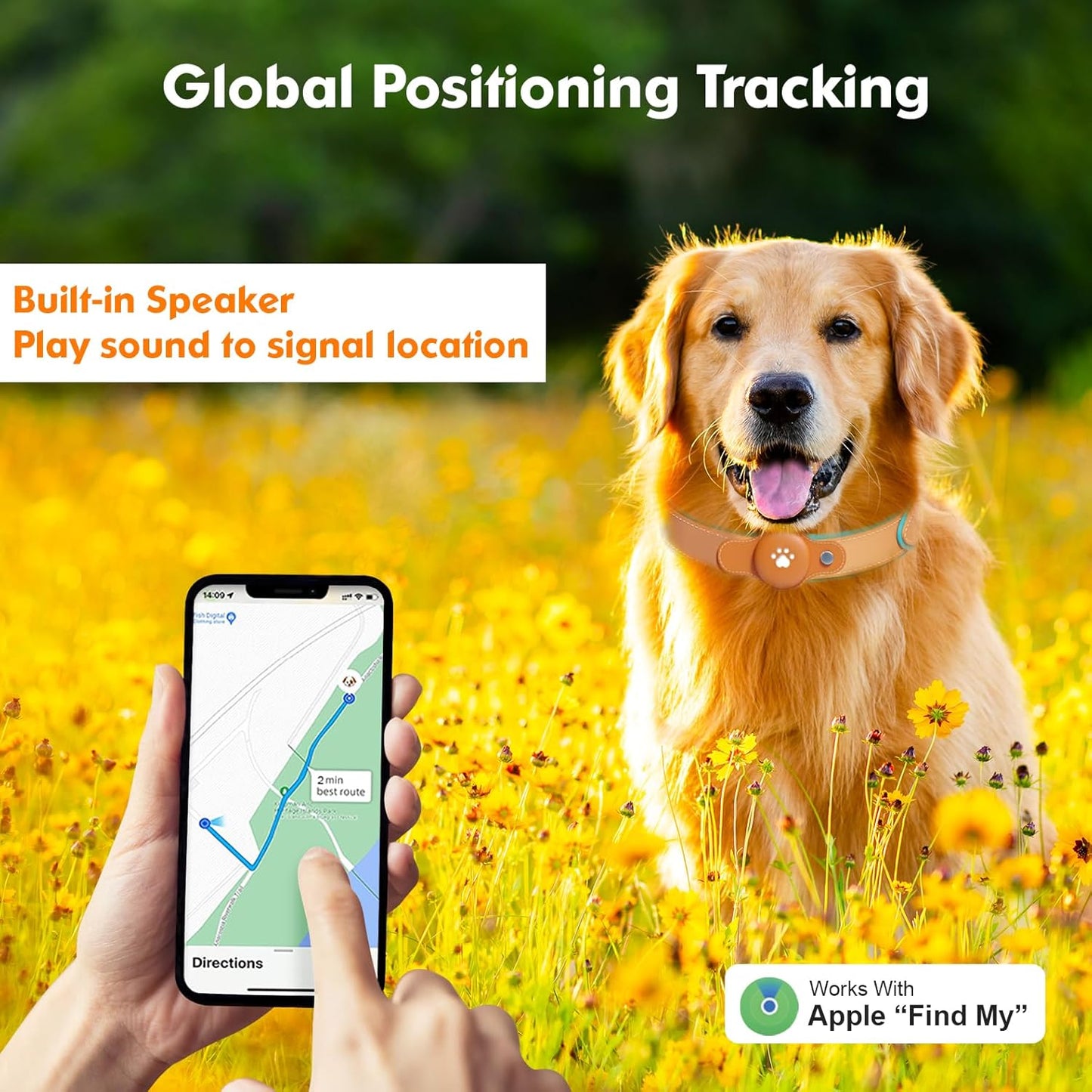 2-in-1 GPS Tracker for Dogs&Cats: Smart Collar with Real-Time Location, No Monthly Fee, Unlimited Range (iOS Only) GPS Tracker Dog Collar- Ideal for Small, Medium Large Dogs(Tracker Included) (Brown)