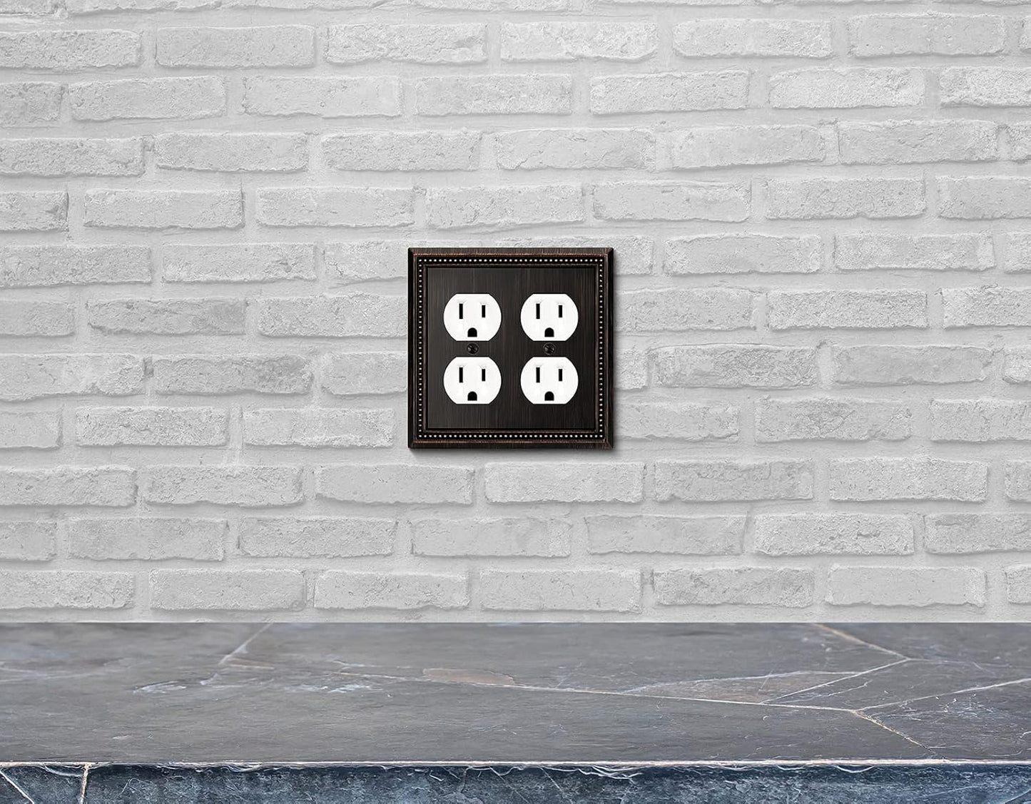 Henne Bery Sunken Pearls Decorative Wall Plate Switch Plate Outlet Cover (Double Duplex, Aged Bronze)