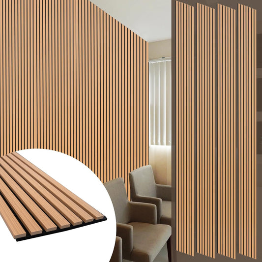 Yuzzy Wood Panels for Wall - 9 Feet Teak Wood Slat Acoustic Panels 4 PCS - Modern Sound Absorbing Wall Panels for Interior Wall Decor for Home, Office, Studio