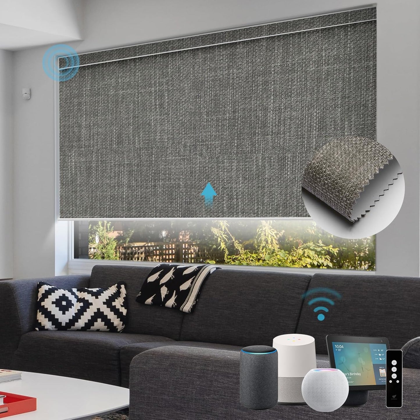 SmartWings Motorized Roller Shades Work with Homekit, Alexa Google, 100% Blackout Smart Blinds for Windows, Cordless Remote Control Window Shades, Vigor Dove, Customized Size