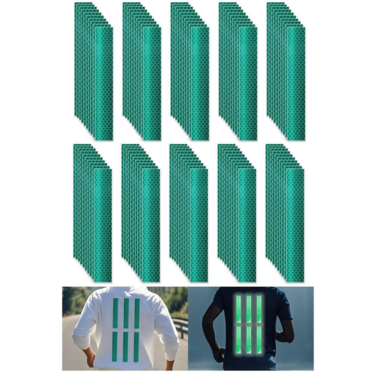 Non Fading Green Reflective Stickers 1 inch X 6 inch, Outdoor Waterproof High Visibility Warning Safety Adhesive Reflector Tape (100 Pcs)