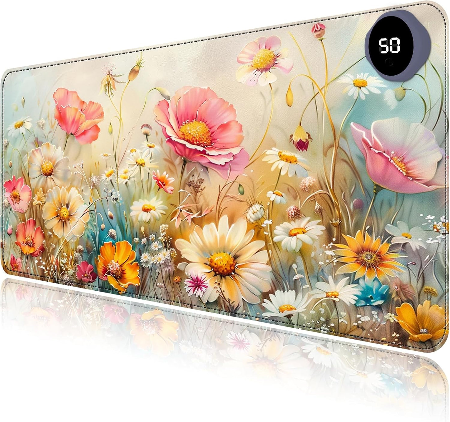 Heated Mouse Pad with 3 Levels Heated & 3 Hours Auto Shut-Off Mouse Pad for Warming Hands in Office Home, 31.5" x 13"Large Safe Desk Mat Hand Warmer，Colorful Flowers