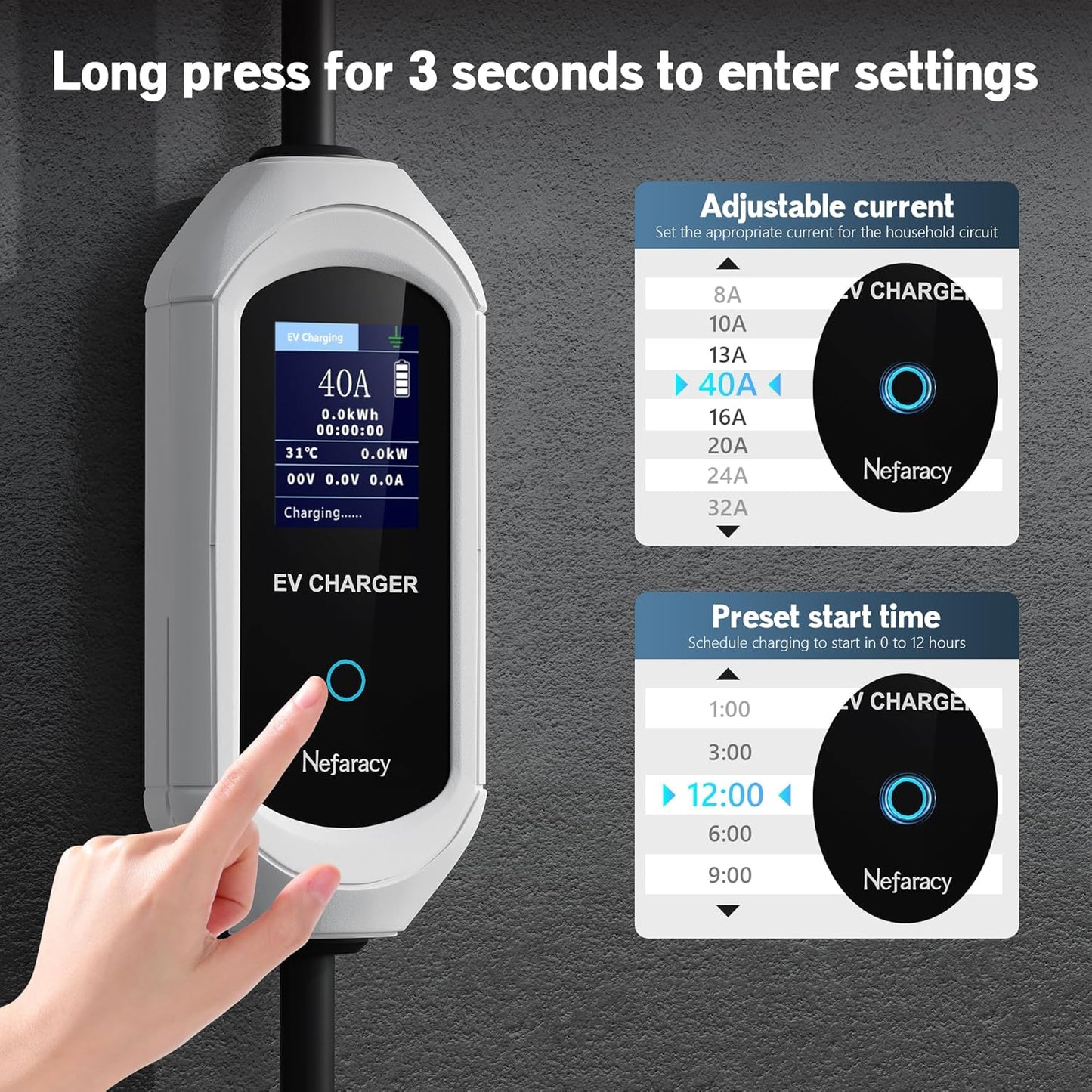 EV Charger Level 2, 40A Amp Portable EV Charger for All SAE J1772 EVs Without Adapter, 25FT+2FT Cable, 9.6KW EV Car Charging Station with App Control, Electric Vehicle Chargers(240V, NEMA14-50 Plug)