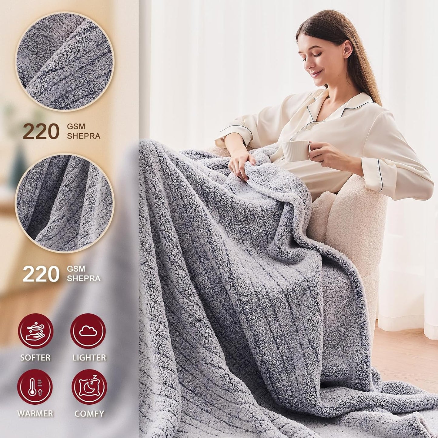 Heated Electric Blanket Queen Size - 84"x90" Flannel Heating Blanket with 10 Heating Levels & 5 Time Settings Over-Heat Protection, Winter Warmer for Adults with ETL Certification（Grey）