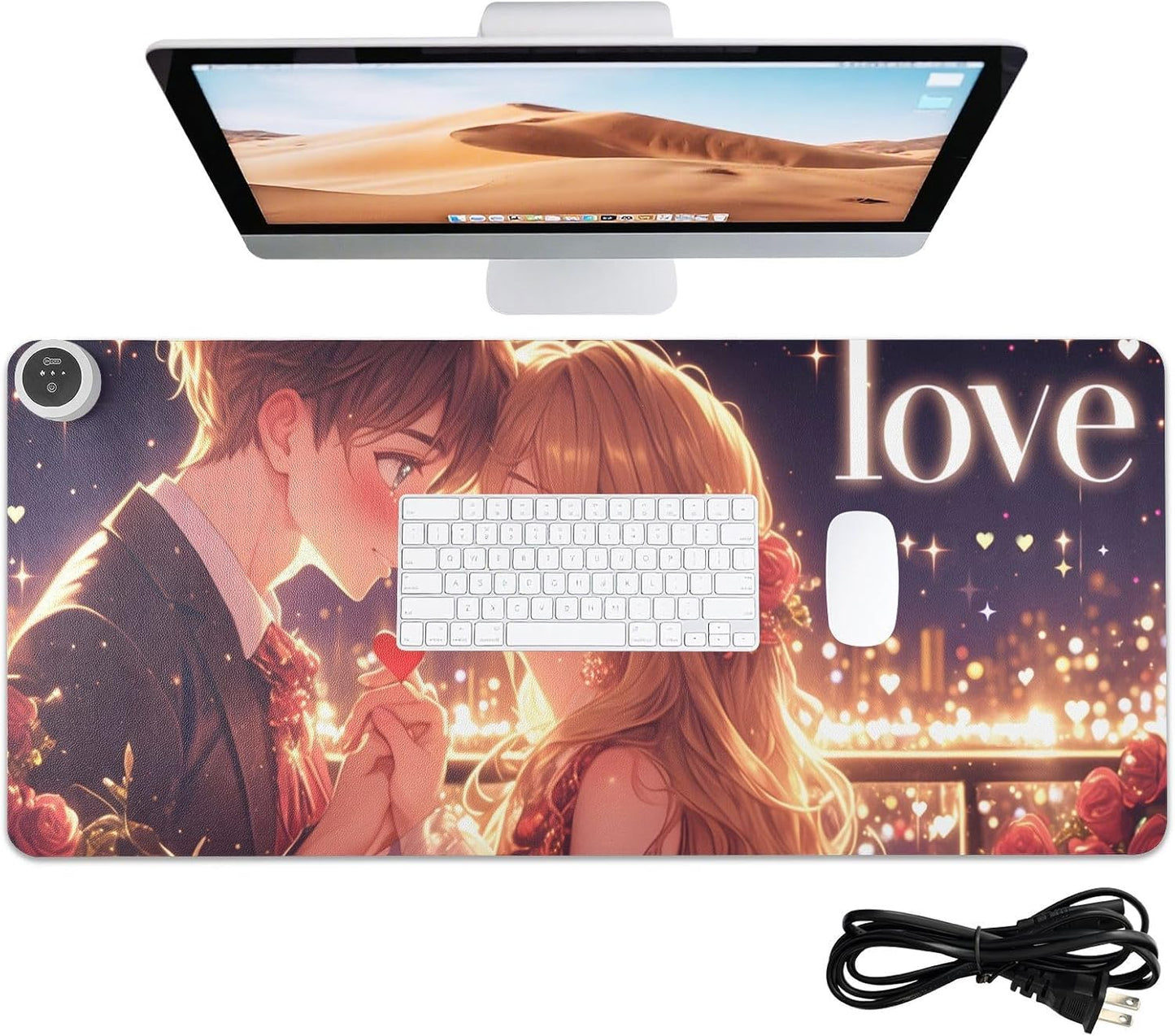 Large Heated Mouse Pad,Leather Desk Mat,31.5"x13",Hand Warmer Pads for Desk,Love(Love)