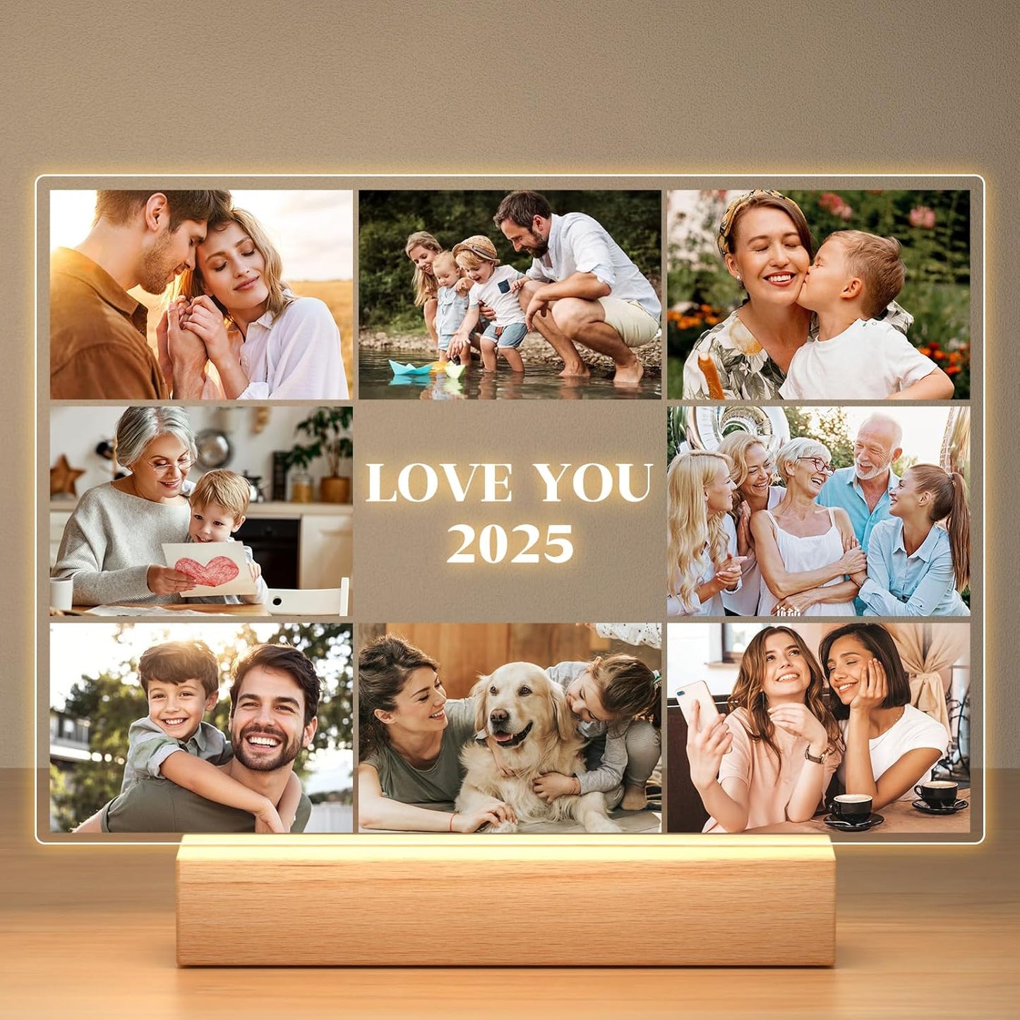 Custom Picture Frames with Photo, Customized Photo Frame with Night Light, Personalized Picture Frame, Personalized Christmas Birthday Gifts for Women Men Her Him Mom Dad Kids Baby Family Friends