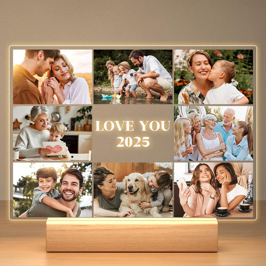Custom Picture Frames with Photo, Customized Photo Frame with Night Light, Personalized Picture Frame, Personalized Christmas Birthday Gifts for Women Men Her Him Mom Dad Kids Baby Family Friends
