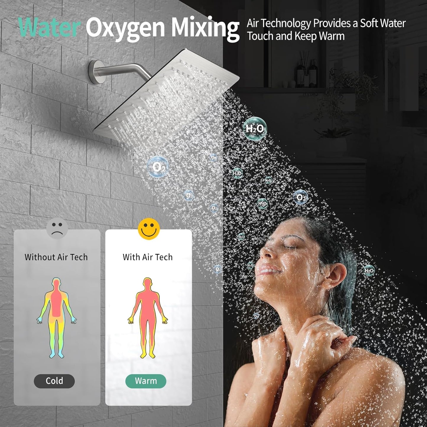 SR SUN RISE Shower Faucet Set - Shower Valve with 8 Inch Rainfall Shower Head and Handheld Shower - Wall Mounted Shower System with Rough In Valve and Shower Faucet Trim Repair Kits - Brushed Nickel