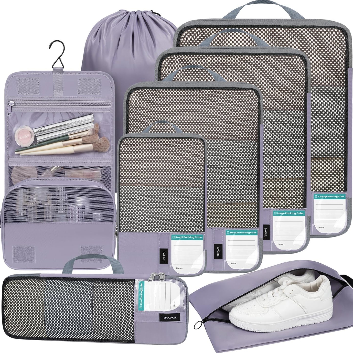 BAGAIL 4 Set/6 Set/8 Set Compression Packing Cubes Travel Accessories Expandable Packing Organizers(HalfMesh,8-Dusty Purple)