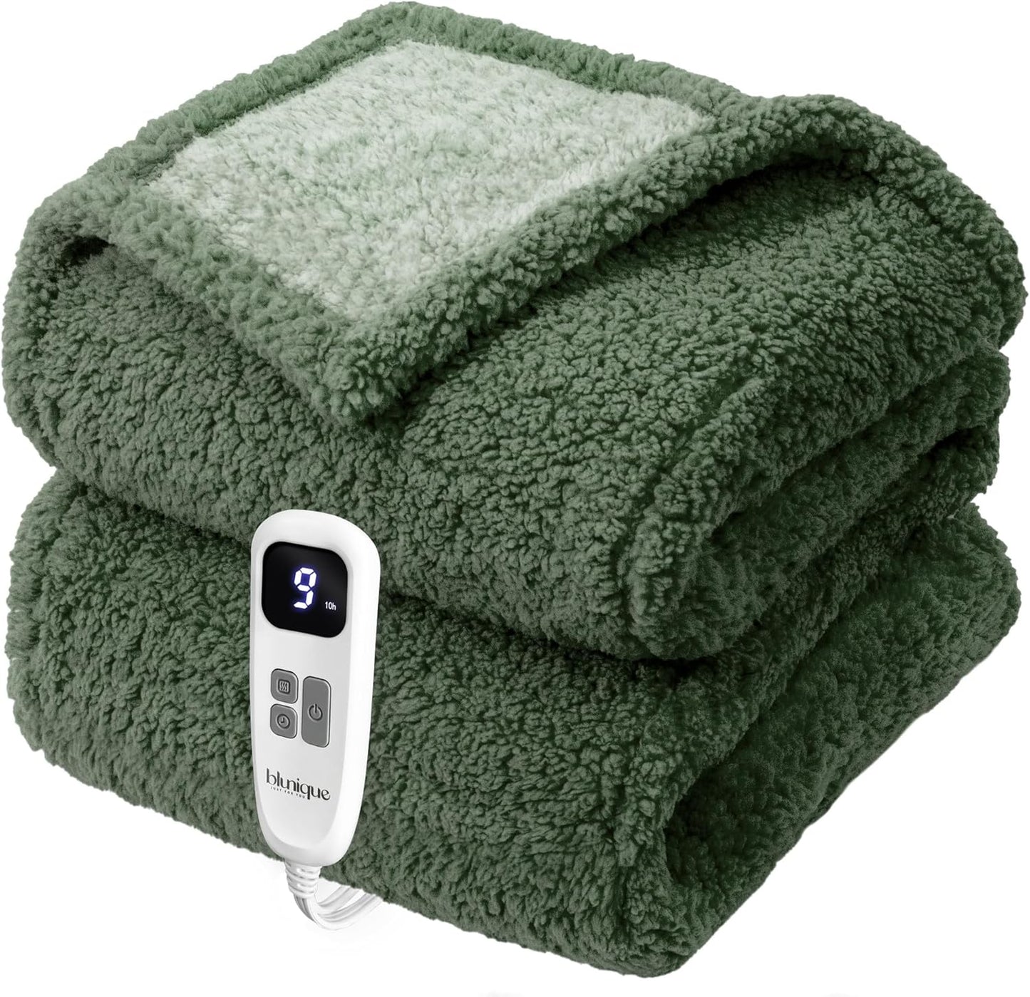 Heated Blanket Electric Blanket Throw - Fast Heating Blanket Throw Double Sided Sherpa Ultra Soft Cozy with 10 Heating Levels & 2-10 Hours Auto Off, Mashine Washable, 50 x 60 Inches, Sage