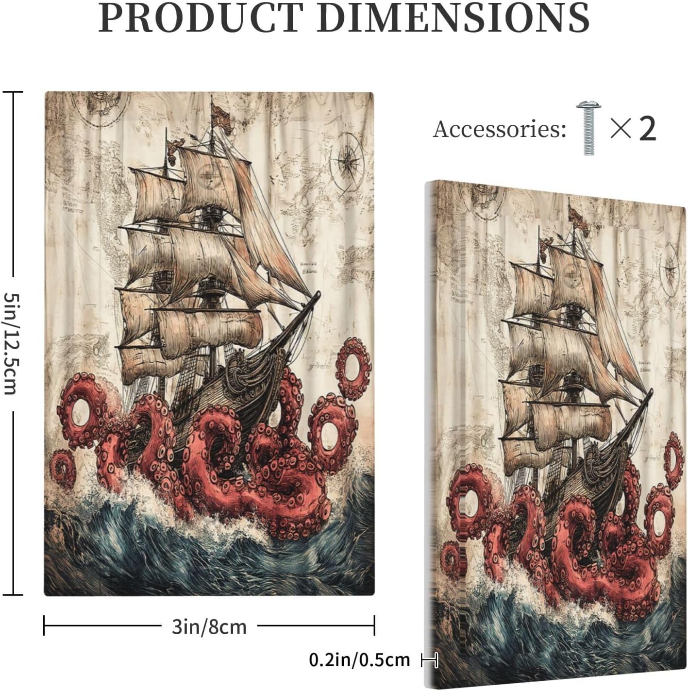 Light Switch Cover Plate Vintage Octopus Ocean Sailboat Bizarre Adventure 1 Gang No Device Blank Electrical Wall Plates Faceplate Decorative Switch Plate for Bathroom Kids room Decor