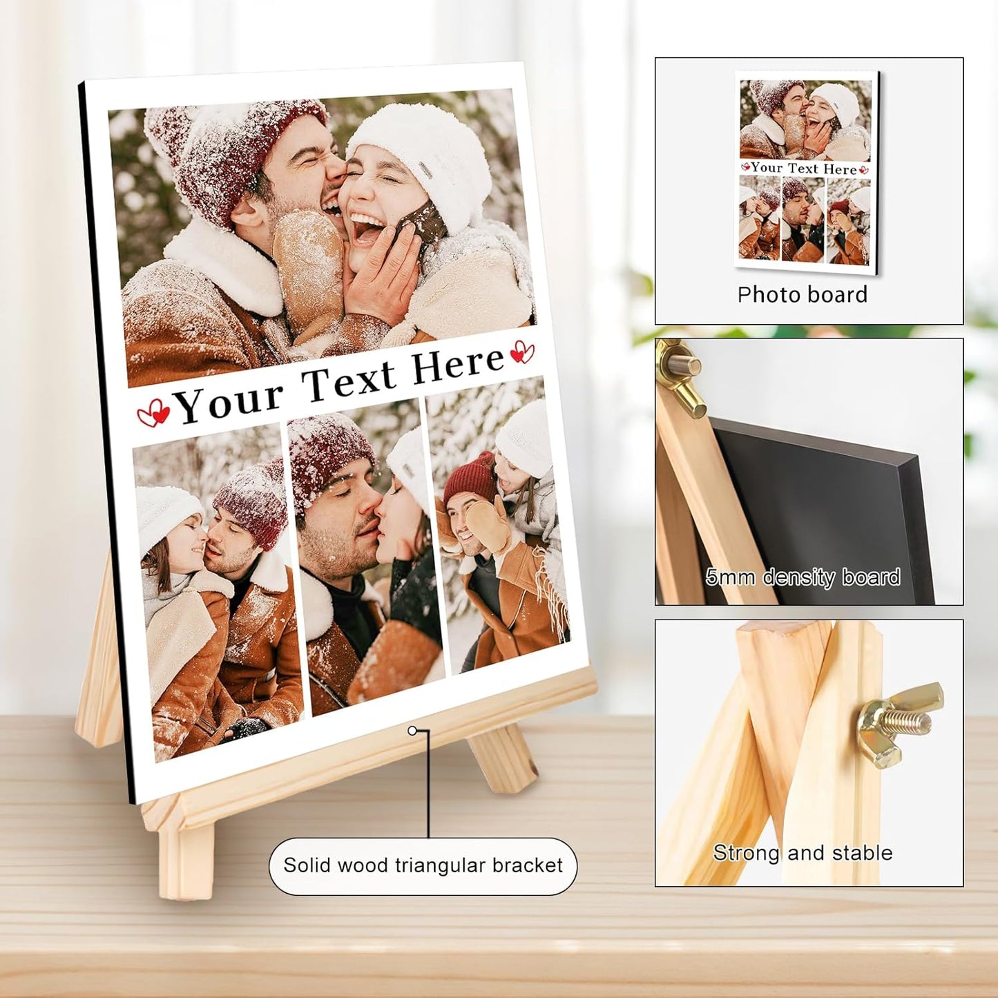 Custom Photo Frame with Stand, Personalized Picture Display, MDF and Wood Construction, Desktop Decor, Multiple Designs, Customizable Gift for Family and Friends