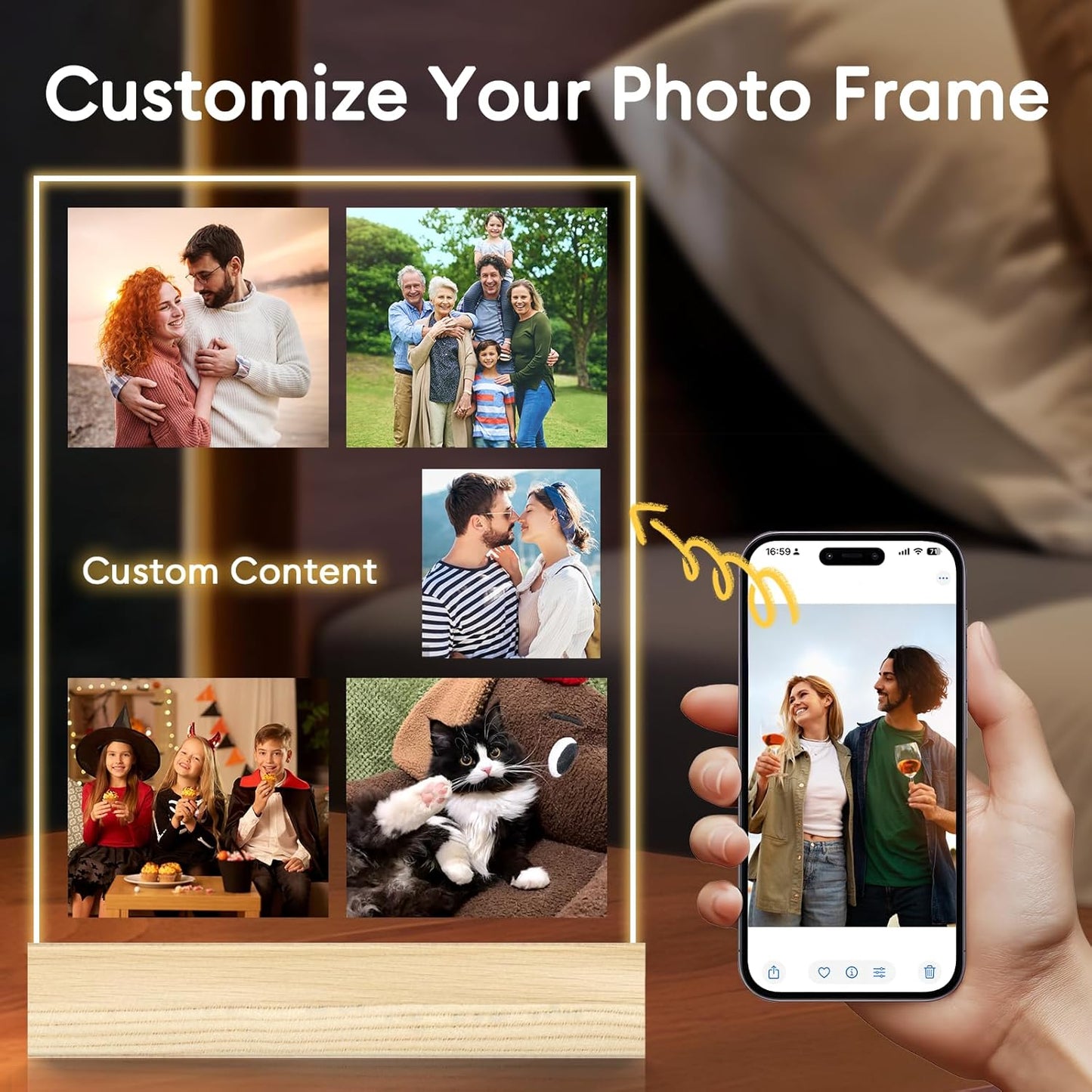 Personalized Picture Frame, Custom Tabletop Photo Frame with Light, Customized Gift for Mom/Father/Kid/Friend/Pet - Birthday, Valentine’s Day, Mother's Day, Father's Day, Christmas (R04)