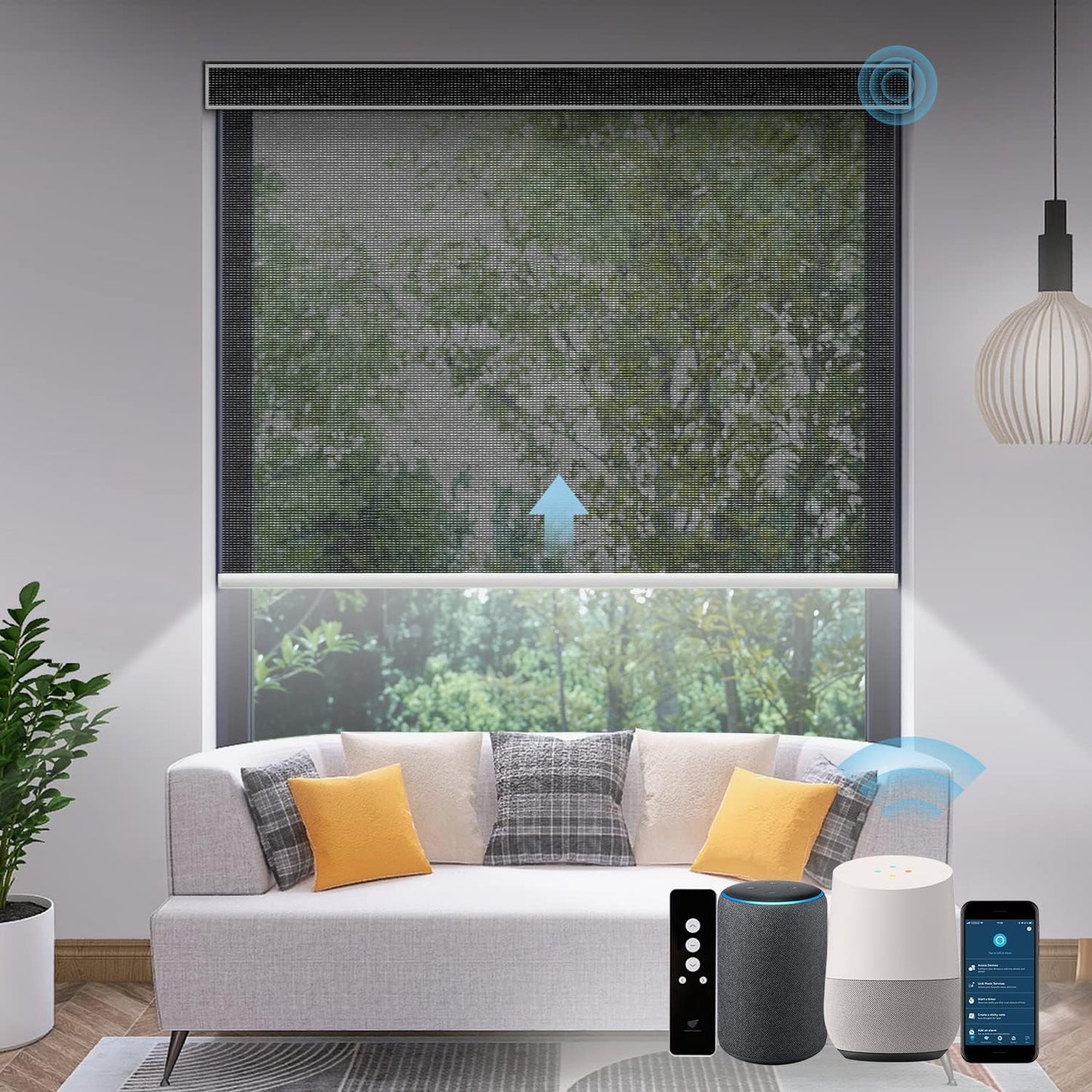 SmartWings Motorized Light Filtering Shades, Work with Matter Homekit Z-Wave Zigbee Alexa Google, 50% Blackout PVC Free Smart Blinds for Windows Cordless Window Shades with Remote Customized, Black