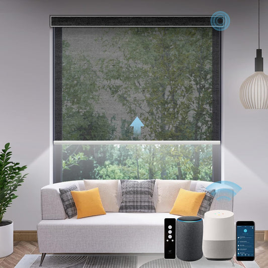 SmartWings Motorized Light Filtering Shades, Work with Matter Homekit Z-Wave Zigbee Alexa Google, 50% Blackout PVC Free Smart Blinds for Windows Cordless Window Shades with Remote Customized, Black