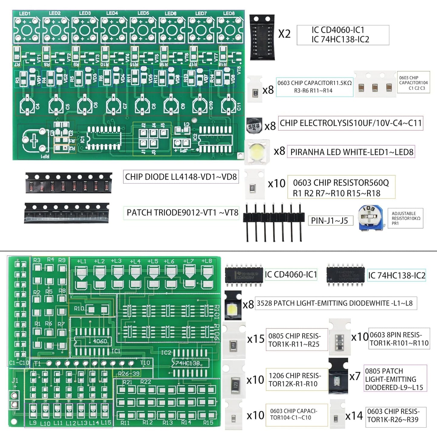 5in1 DIY Soldering practice Kit! Includes Small USA Flag, Star LED, USB Night Light, 15Way Flow & Drip Lights. SMD/SMT projects, ideal for beginners.This exercise kit can unleash your creativity