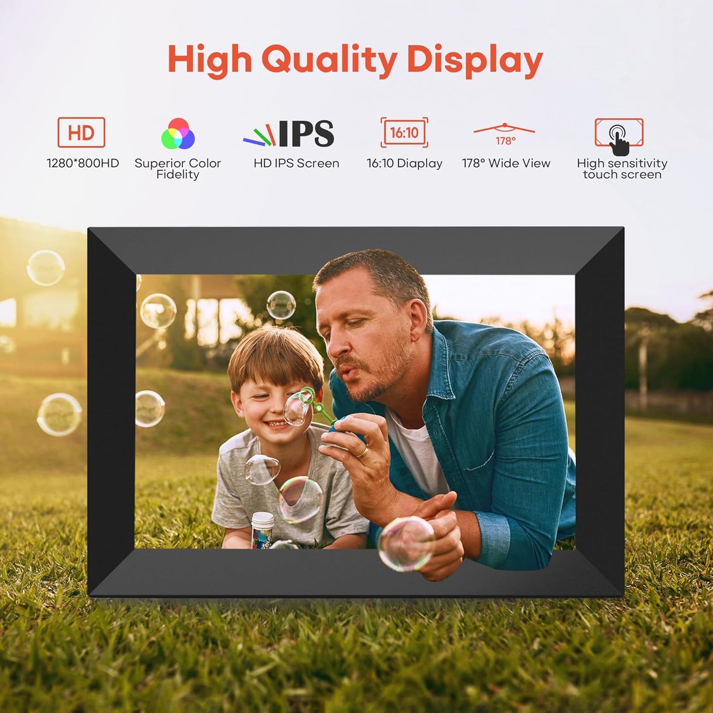 BIGASUO Digital Picture Frame, 10.1" Frameo Digital Frame WiFi with 32GB Memory, 1280x800 IPS Touch Screen, Send Photos/Videos from Your Phone Anywhere, Photo Gifts for Parents and Grandparents 2 Pack