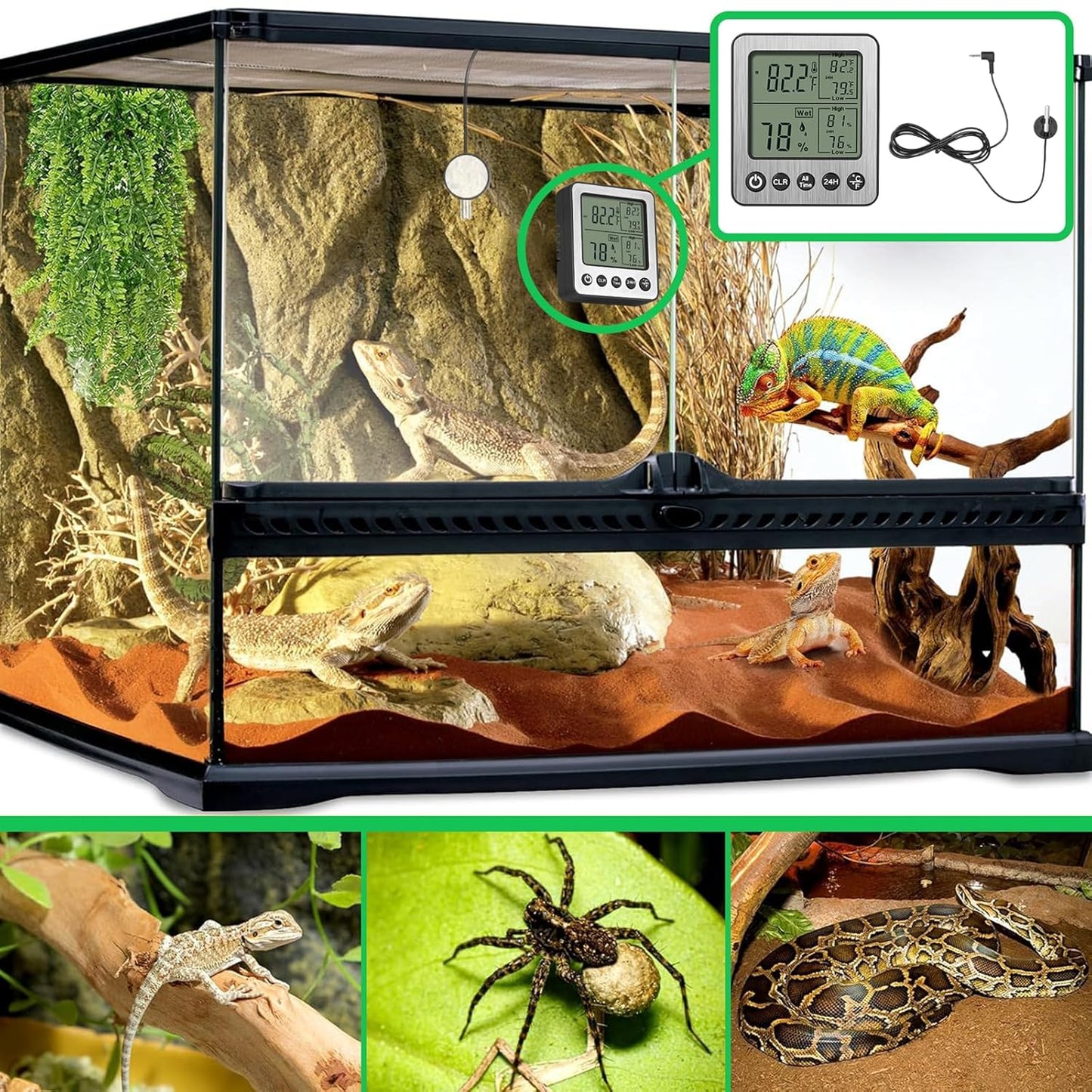Digital Refrigerator Freezer Fridge Thermometer with Extra Sensor Digital Hygrometer max and min Before 24 Hours and All time Remember Reptile Tank Thermometer Hygrometer White zz20