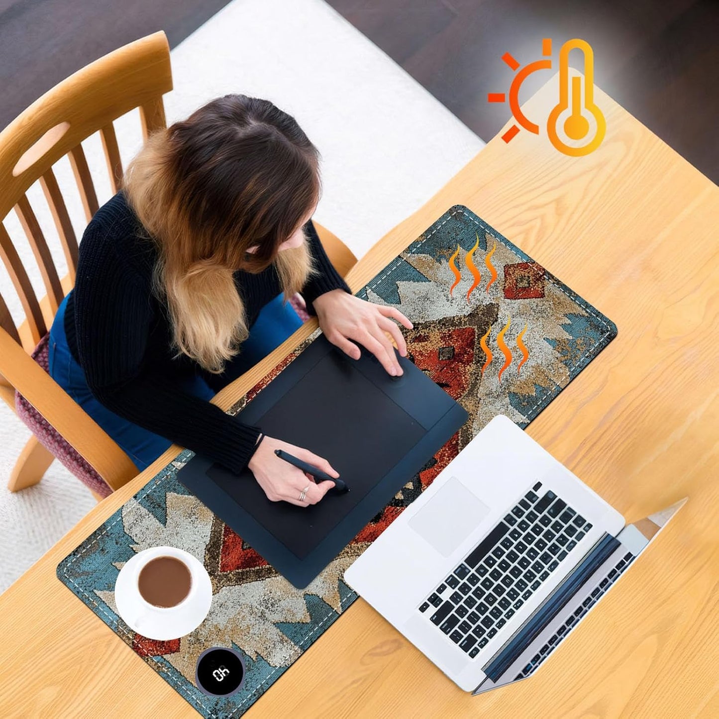 Heated Mouse Pad 31.5x13 in 3-Temp Fast Heating Desk Mat with Auto Timer Warmer for Hands Wrist Pain Relief Waterproof Keyboard Mat for Office, Gaming, Home, Art Prints