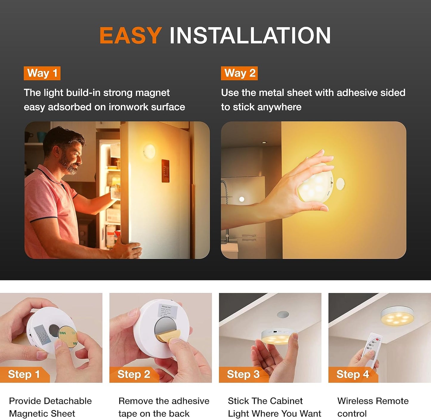 Puck Lights with Remote Control,1000mAh Rechargeable Under Cabinet Lighting,3Pack LED Closet Tap Light,Cordless Stick On Lights for Under Cabinet,Hallway,Stairway,Closet (Warm White)