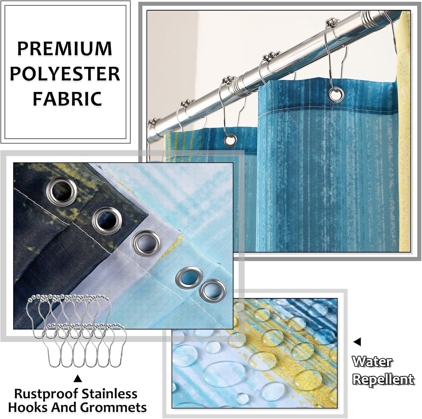 Bathroom Accessories Set - 25PC Bathroom Set with Shower Curtain and Rugs, Teal Blue Bathroom Set, Bathroom Accessory Set with Press-on Lid Trash Can, Soap Dispenser and Qtip Holders