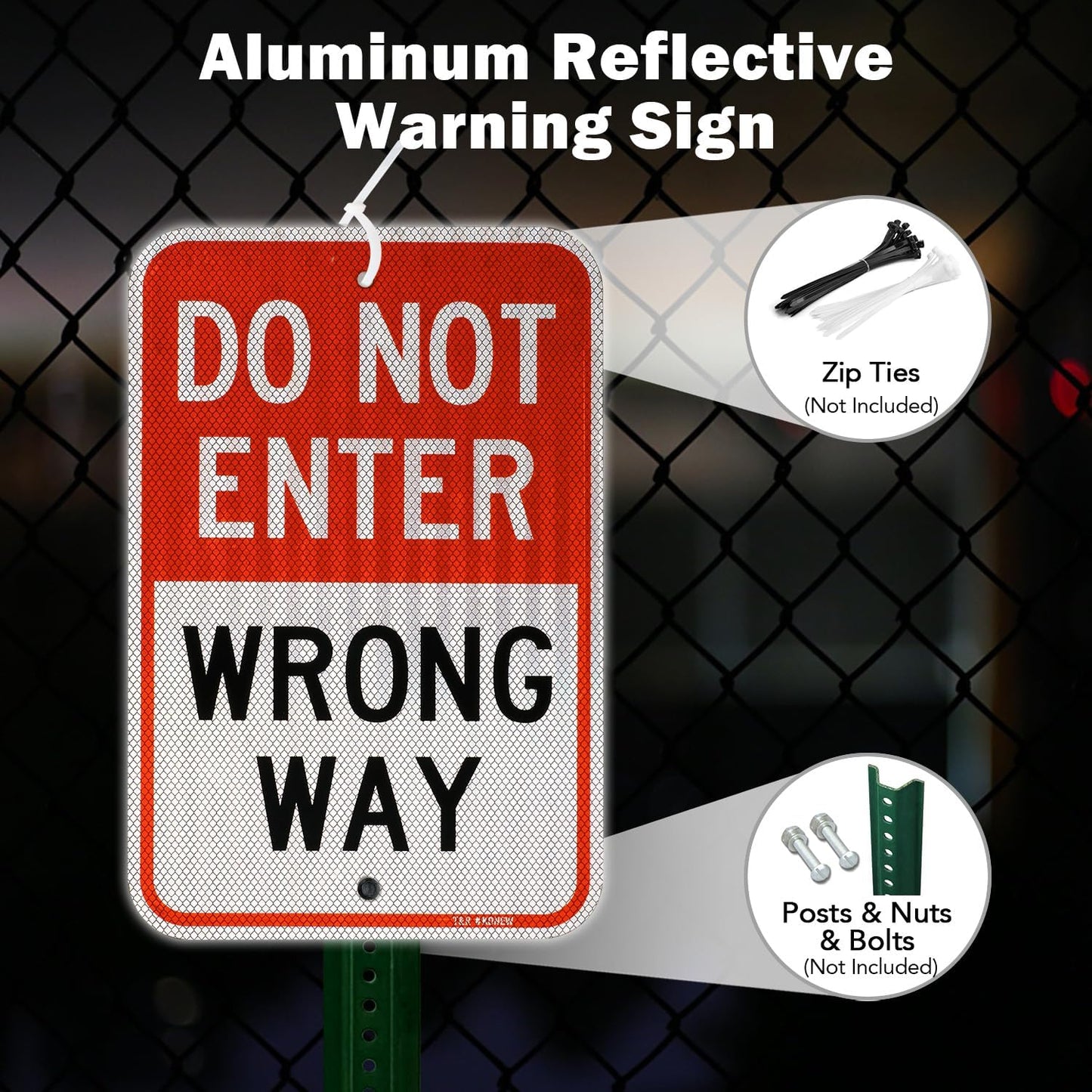 T&R (2 Pack) Do Not Enter Wrong Way Sign, 18" x 12" Engineer Grade Reflective Sheeting, Rust Free Aluminum, Weather Resistant, Waterproof, Fade Resistant, 2 Pre-drilled Holes