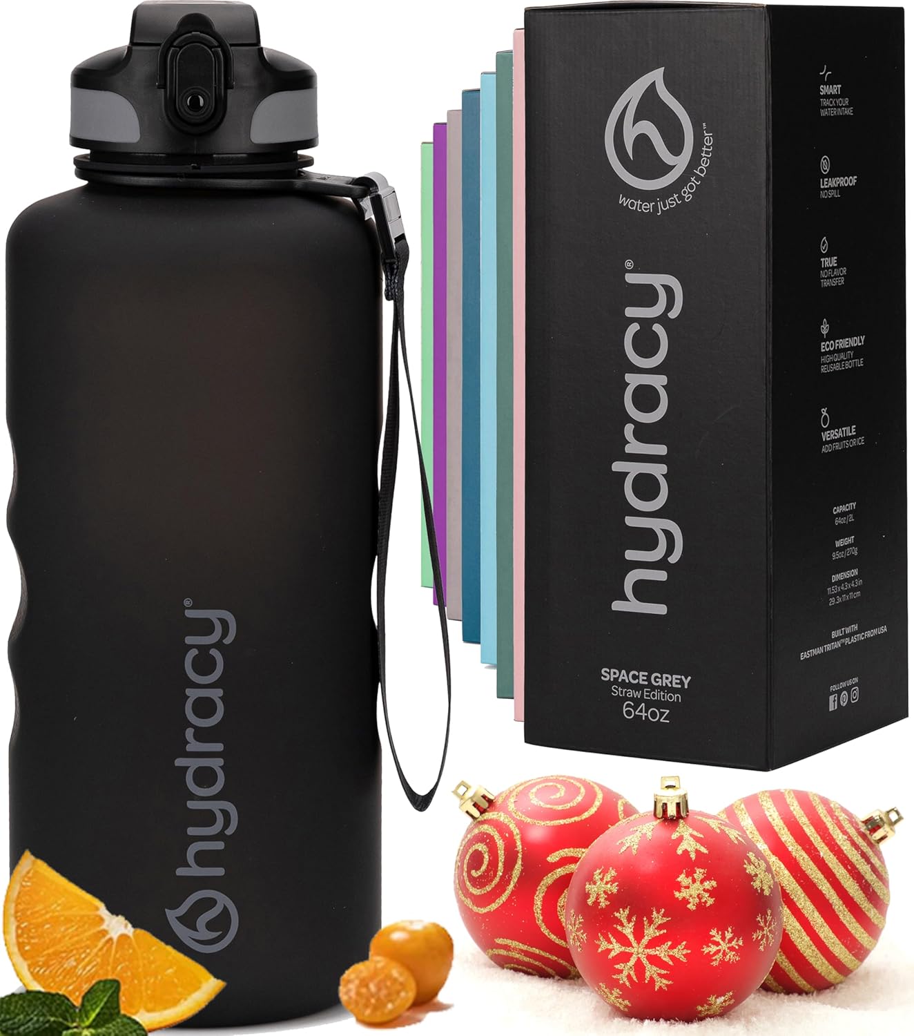 Hydracy Water Bottle with Time Marker -Large BPA Free Water Bottle & No Sweat Sleeve -Leak Proof Gym Bottle with Fruit Infuser Strainer & Times to Drink -Ideal for Fitness Sports & Outdoors