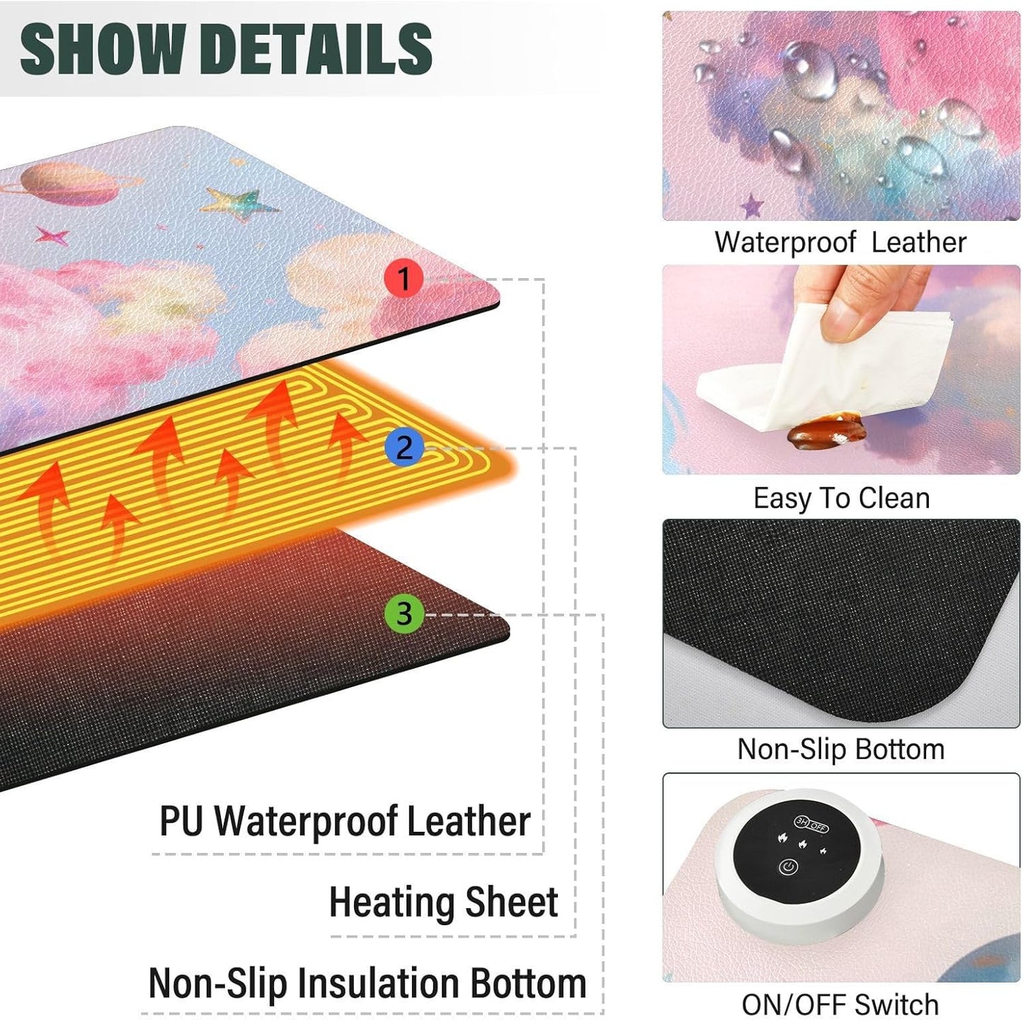 Large Heated Mouse Pad,Leather Desk Mat,31.5"x13",Hand Warmer Pads for Desk,Sky(Orange Pink)