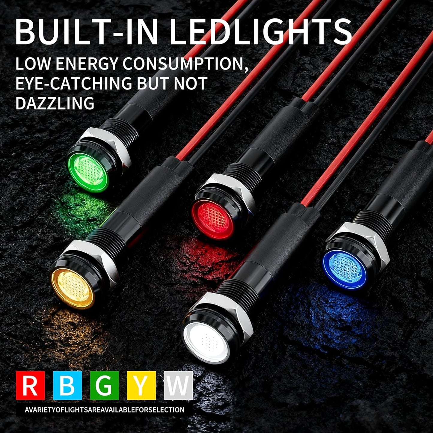 5Pcs 8MM (5/16'') Indicator Light 110v 120v Metal Pilot Lamp Lights Aluminum Black Anodized Waterproof ip67 Red Signal Lamp Light(110V-Black Anodized-Yellow 5Pcs)