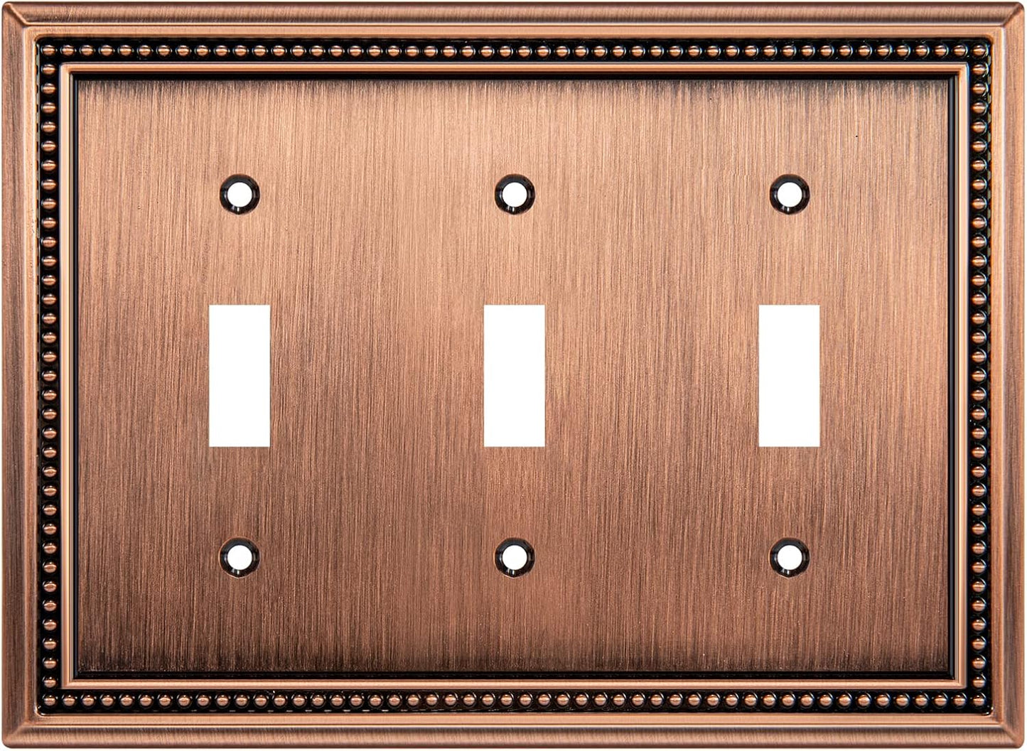 Henne Bery Sunken Pearls Heavy Duty Decorative Wall Plate Switch Plate Outlet Cover (Triple Toggle, Antique Copper)