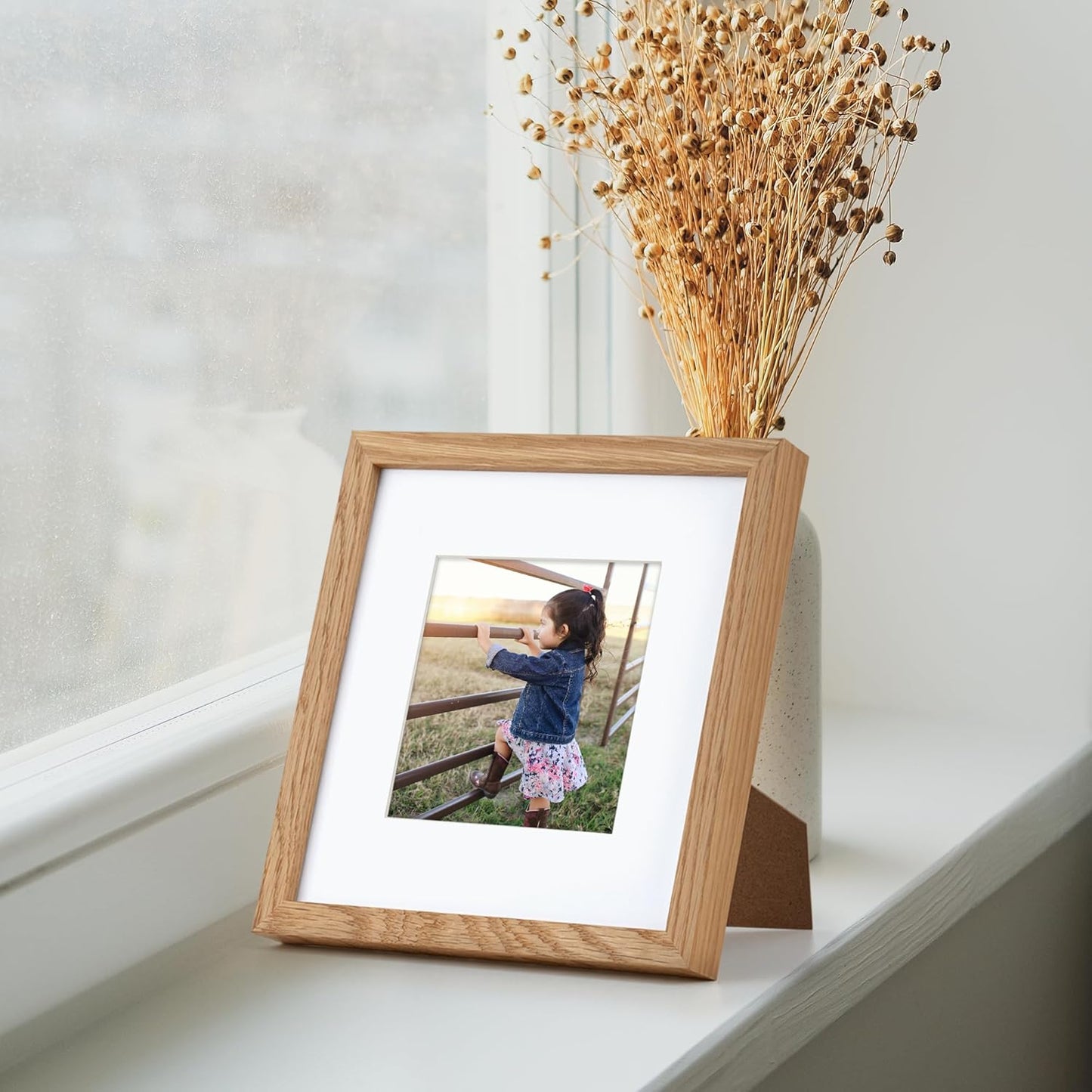 8 x 8 Oak Wood Picture Frames, Set of 3, Square Photo Frame 8x8 for Wall, 8x8 Frame Matted to 4x4 - Real Tempered Glass, 8"x8" Picture Frames (Natural Oak Color, 3 Pack)
