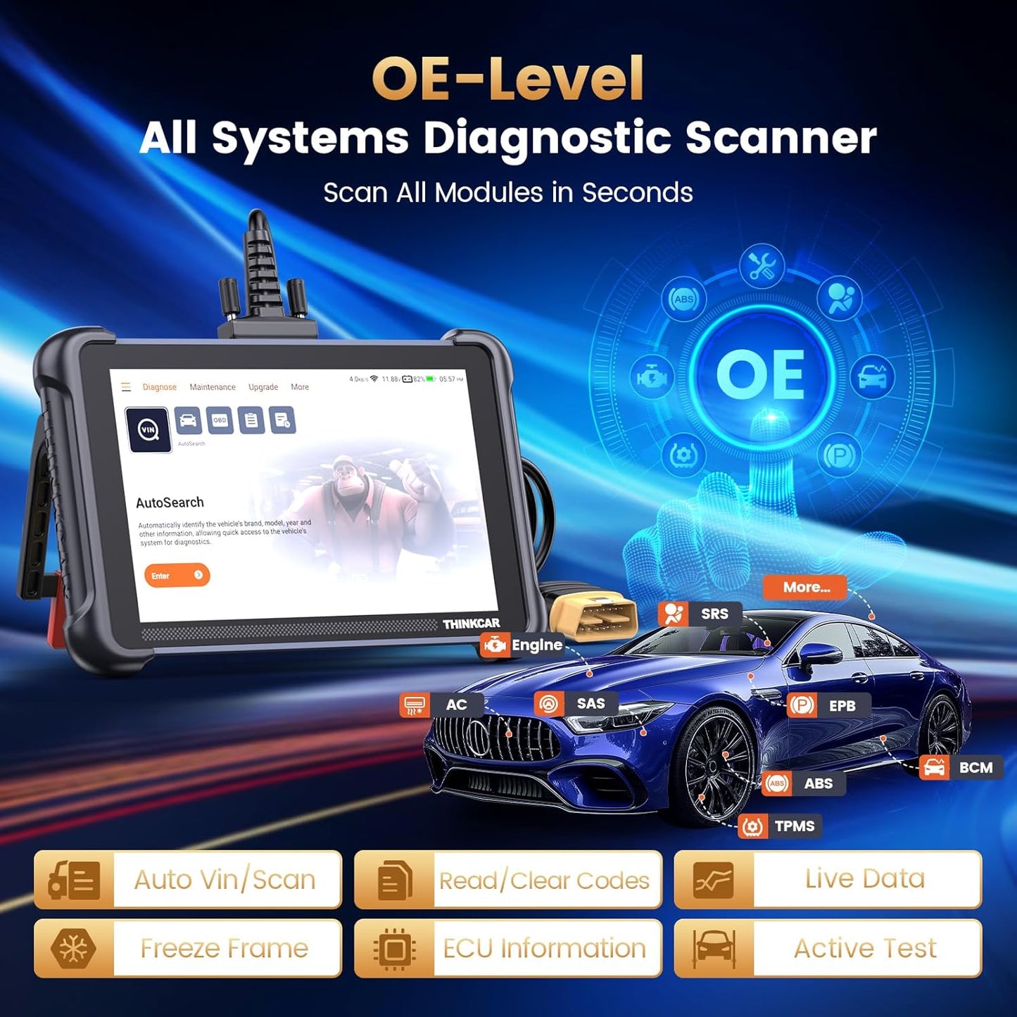 THINKCAR THINKSCAN 689 OBD2 Scanner, Bidirectional Scan Tool with Lifetime Free Update, 34+ Reset, 3000+ Active Test, ECU Coding, PMI, Wired All System Diagnostic Scanner for Cars, CANFD/DOIP, FCA SGW