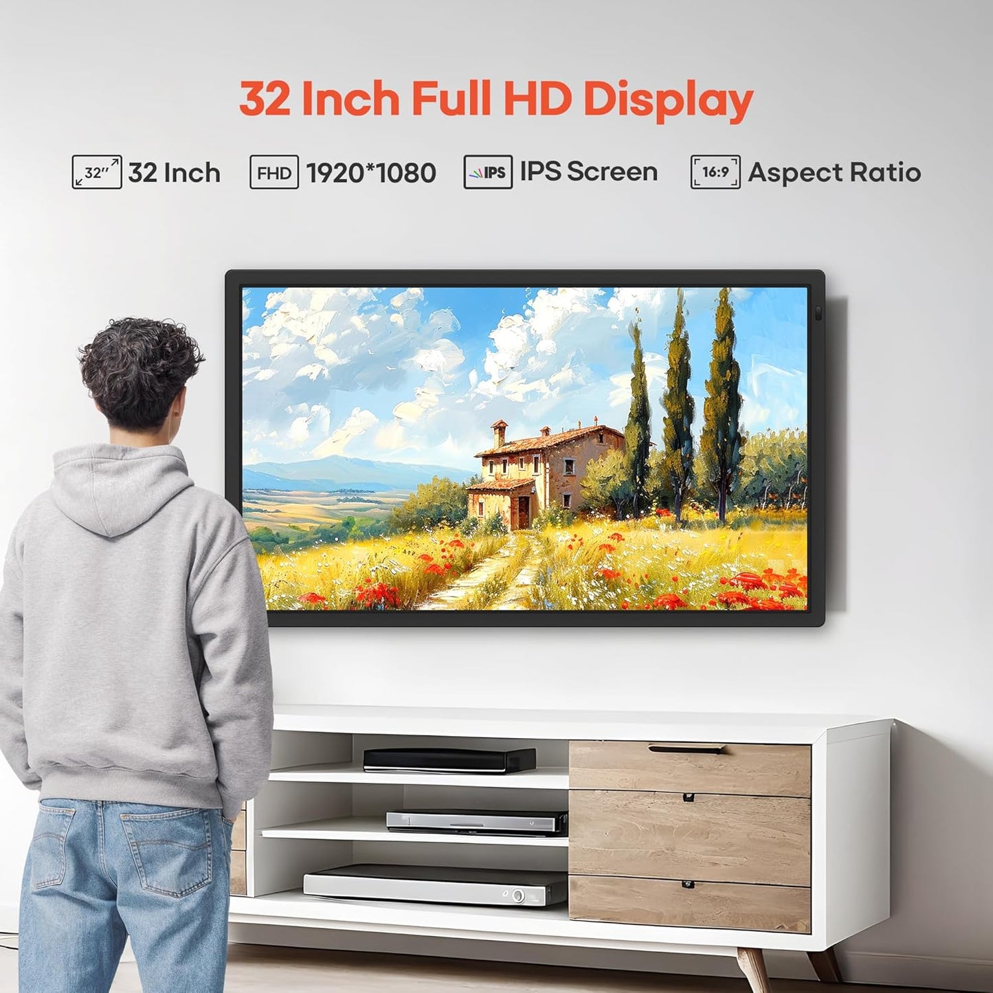 Frameo 32" Extra Large Digital Picture Frame WiFi 64GB, 1920 x 1080 FHD IPS Touch Screen Electronic Photo Frames, Wall Mounted, Auto-Rotate, Support USB and SD Card, Share Photos Videos Instantly