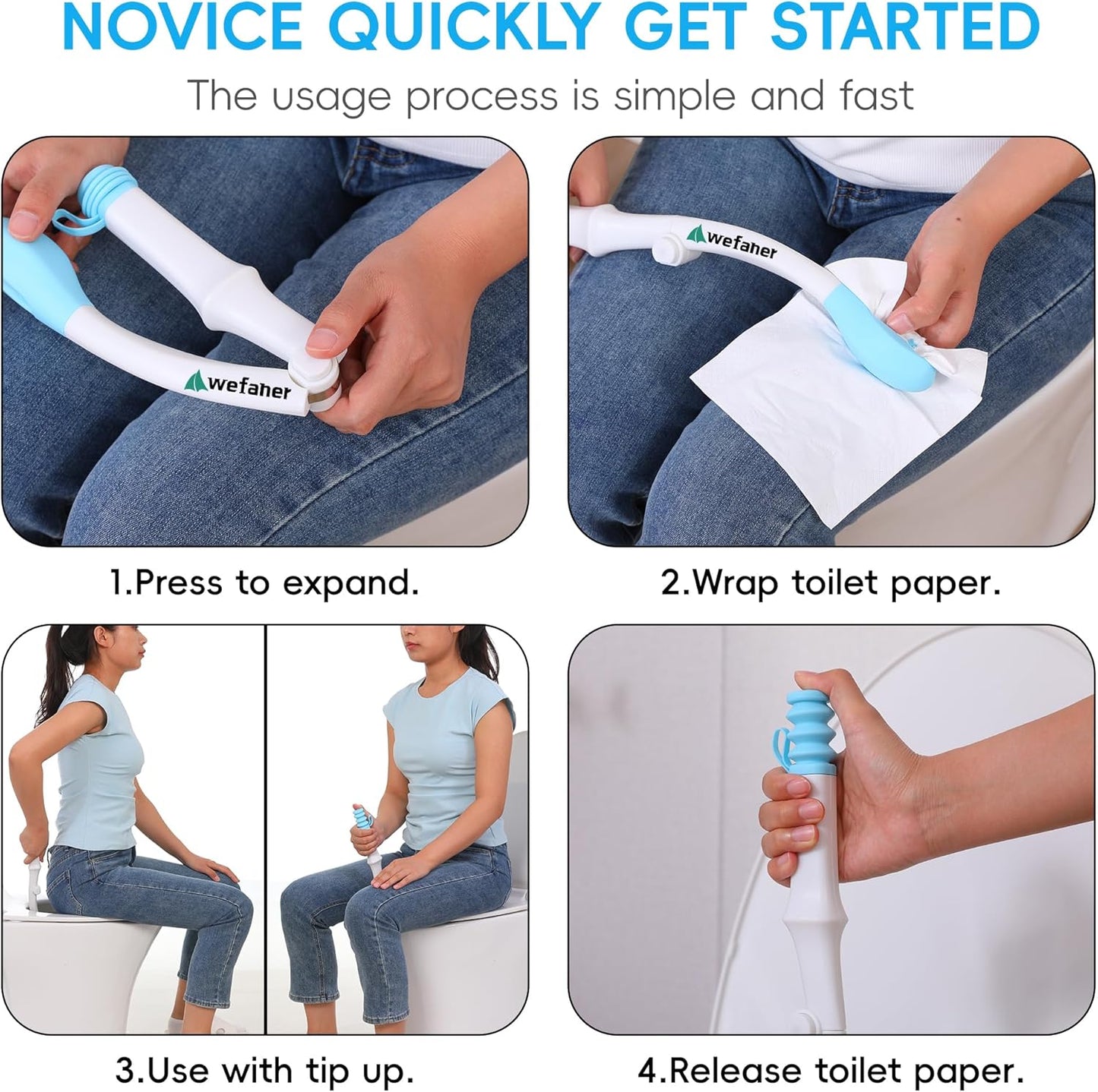 Foldable Toilet Aid, 15.6“ Long Comfort Wipe Wand Bottom Buddy Toilet Self Tissue Aids for Toileting, Self Help Wipe Butt for Overweight Limited Mobility,Elderly, Pregnancy