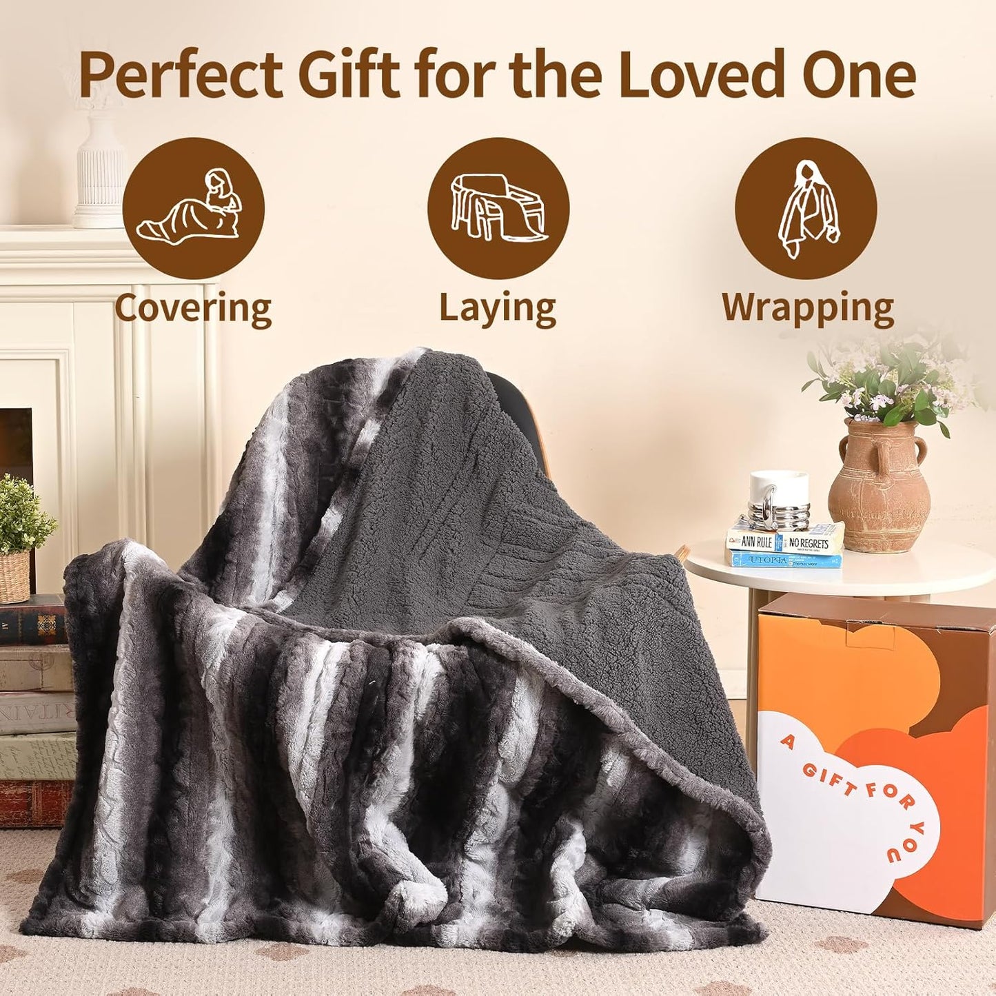 Bearhug Heated Blanket 6 Heat Settings Electric Blanket, 4-Hour Auto Shut-Off, Luxurious Faux Fur & Sherpa Dual-Sided Heated Throw, Machine Washable, 50 x 60 Inches, Gift-Ready Elegant Packaging