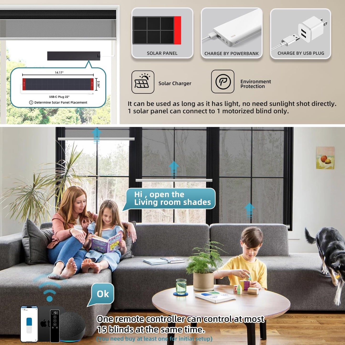 SmartWings Motorized Roller Shades 5% Openness Without Privacy Custom Size, Rechargeable Battery, Works with Matter/Apple HomeKit, Alexa, Thread/Zigbee, Remote Optional, 5% Openness Black