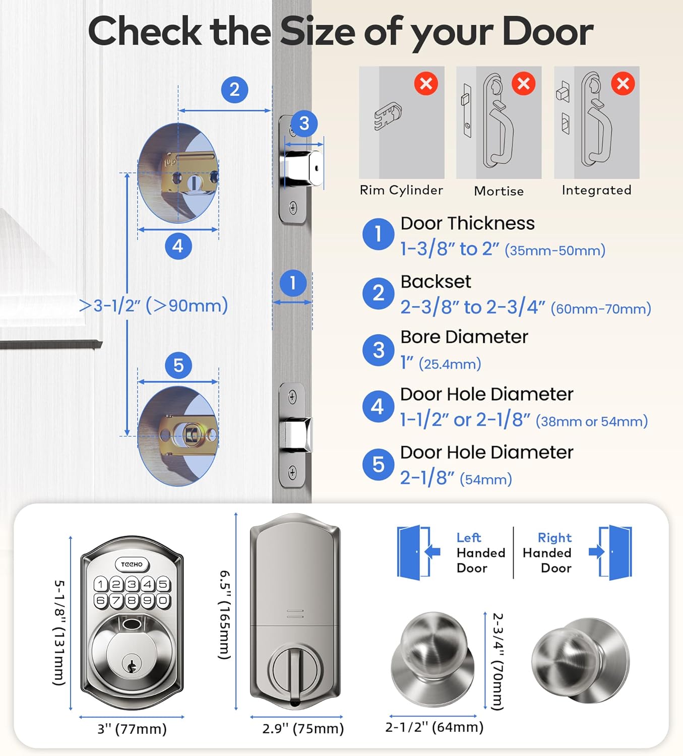 TEEHO TE012W-K WiFi Smart Keyless Entry Door Lock with Handle, Fingerprint Door Knob & Digital Keypad, APP Remote Control, Works with Alexa & Google, Electronic Deadbolt for Front Door, Satin Nickel