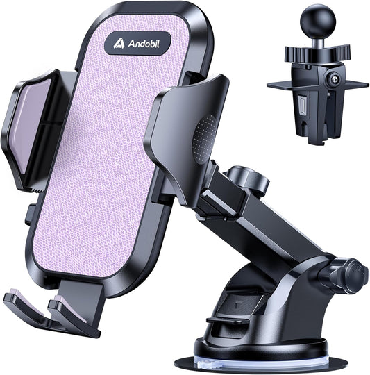andobil Car Phone Holder, 2025 Military-Grade 89bs Strongest Suction Phone Holders for Your Car Dashboard/Windshield/Vent Easy Clamp Cellphone Holder Truck Stand for iPhone 17 16 15 Pro Max, Purple