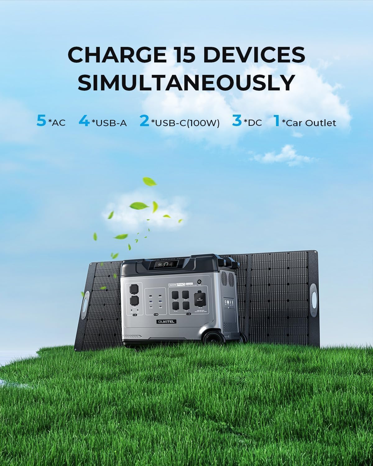 OUKITEL P5000 Pro 3600W Solar Generator with 400W Panel, 5120Wh Solar power station with 5 AC Outlets (5000W Peak), 1800W Fast Charging, Emergency Battery Backup for Home, Camping & RVs
