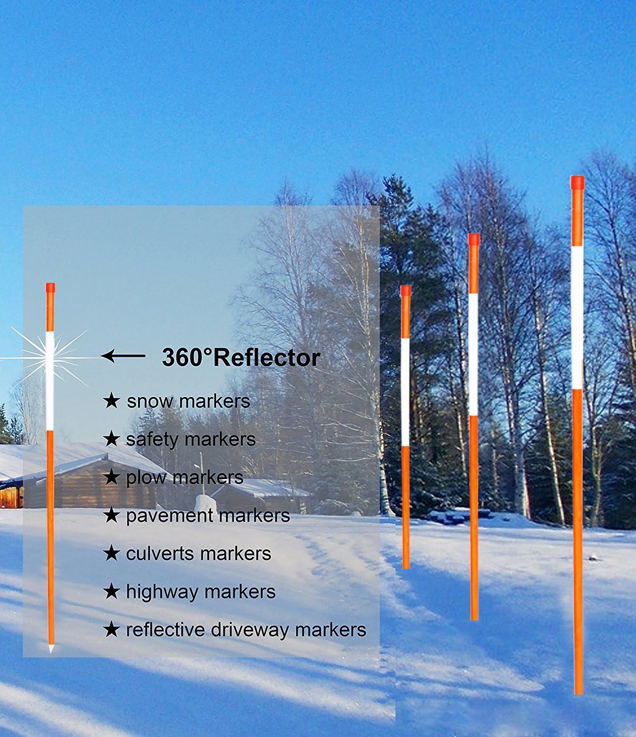 FiberMarker 24-Inch Reflective Driveway Markers Driveway Poles for Easy Visibility at Night 5/16 Inch Diameter Orange, 50 Pack (Hollow Tube)