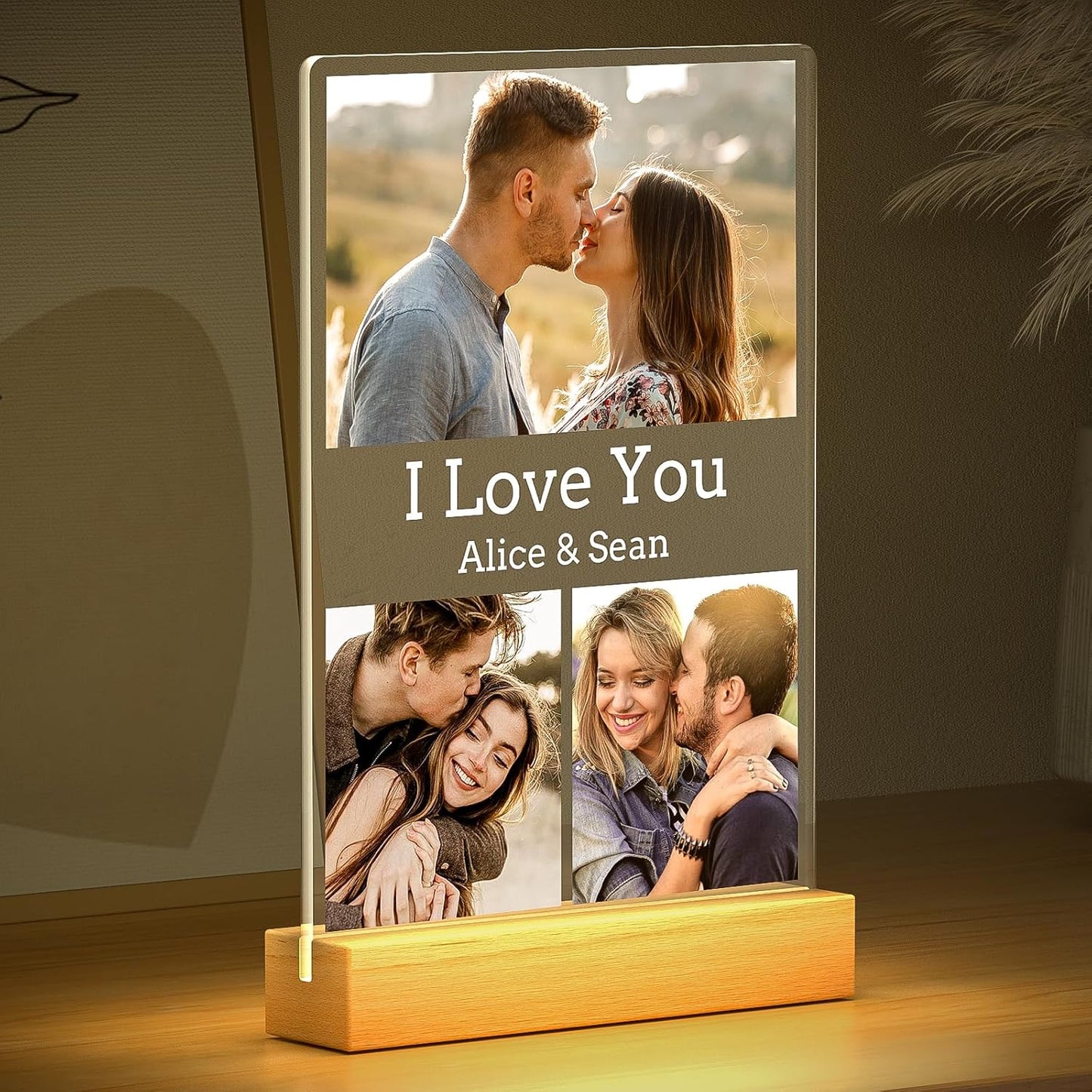 Custom Picture Frames with Photo, Personalized Photo Frame with Night Light, Customized Picture Frame, Personalized Anniversary Valentines Day Gifts for Women Men Her Him Girlfriend Boyfriend Couple