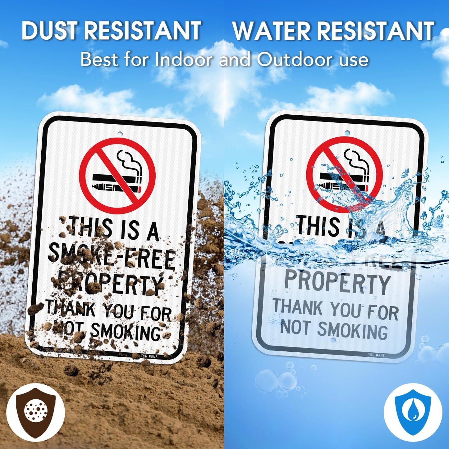 T&R (2 Pack) Large No Smoking Sign, Thank You For Not Smoking Sign, 18" x 12" Engineer Grade Reflective Sheeting, Rust Free Aluminum, Weather Resistant, Waterproof, Fade Resistant, 2 Pre-drilled Holes