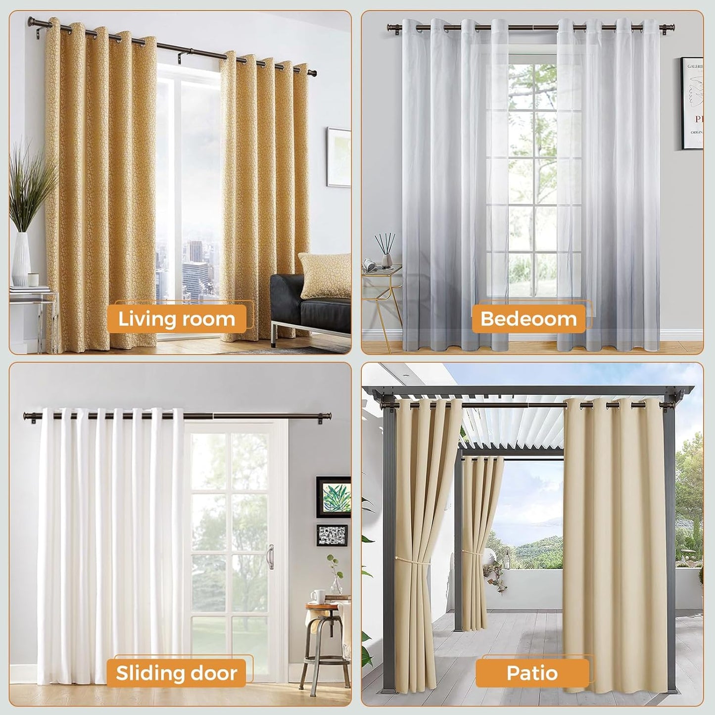 TONIAL 2 Pack Curtain Rods for Windows 48 to 84 Inch, Telescoping Splicing 3/4 Inch Single Rods for Windows Decorative Drapery Rod 32 to 86 with Small Finial, Bronze