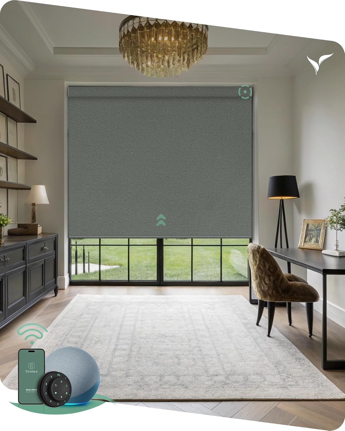 Yoolax Motorized Blinds with Remote, Smart Blinds for Windows Blackout Automatic Shades Compatible with Alexa Remote Control Roller Window Shades with Valance, Custom Size (V-Pigeon Grey)