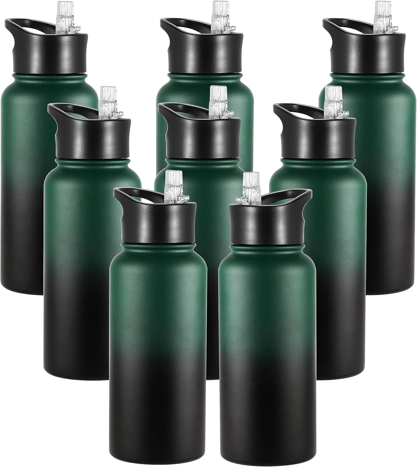 VEGOND 32 oz Insulated Water Bottle Bulk Stainless Steel Metal Water Bottles with Leak Proof Straw Lid & Spout Lid, Wide Mouth Double Walled Vacuum Travel Sports Bottle, 8 Pack
