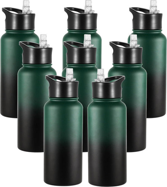 VEGOND 32 oz Insulated Water Bottle Bulk Stainless Steel Metal Water Bottles with Leak Proof Straw Lid & Spout Lid, Wide Mouth Double Walled Vacuum Travel Sports Bottle, 8 Pack