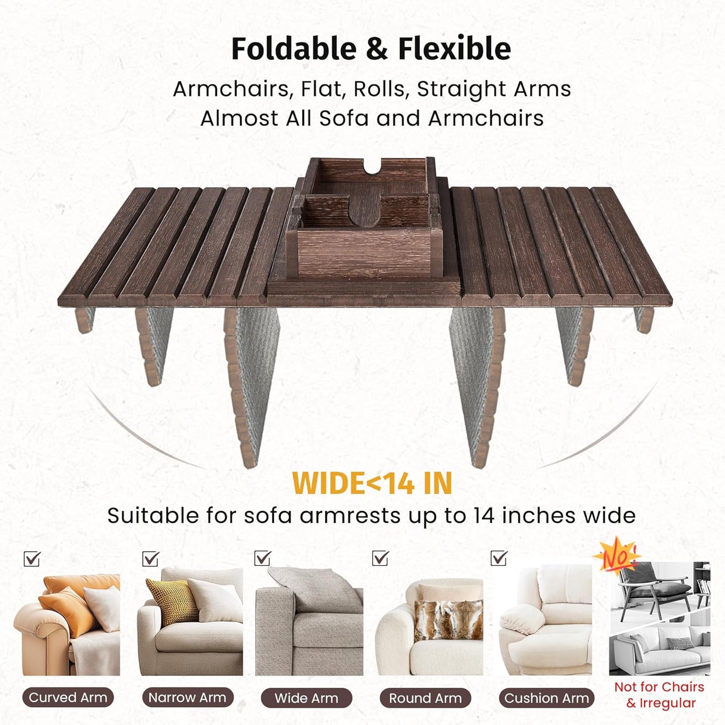 GEHE Detachable Couch Cup Holder, Anti Falling Sofa Arm Tray, Natural Bamboo Sofa Cup Holder More Safe for You Family, Portable Couch Arm Tray Armrest Table for Remote, Snacks, Phone, Drinks